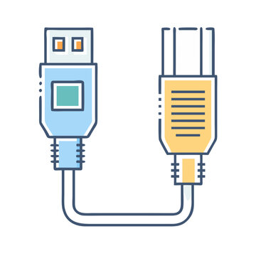 Colorful Vector Illustration of USB and Parallel Port Cables for Connectivity