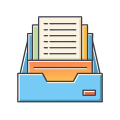Illustration of document tray containing file folders with organized information