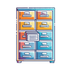Cartoon Filing Cabinet with Colorful Drawers and One Open Document