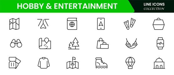 Hobby and Entertainment linear icon collection. Hobby, and Entertainment icons. Thin line icons collection. Vector illustration