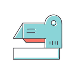 Stylized teal and red stapler with black outline on white background