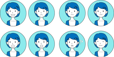 女性の顔のイラストアイコンセット