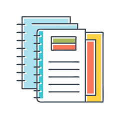 Stacked notebooks with lines, colorful headers and visible binding design icon