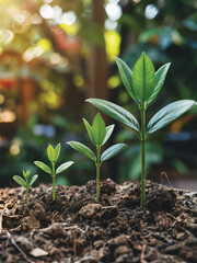 Concept of business growth,profit, development and success. Young plants increase on sunny background.Growing money,finance and investment