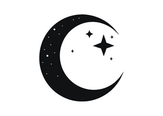 Crescent Moon and Stars Minimal Vector