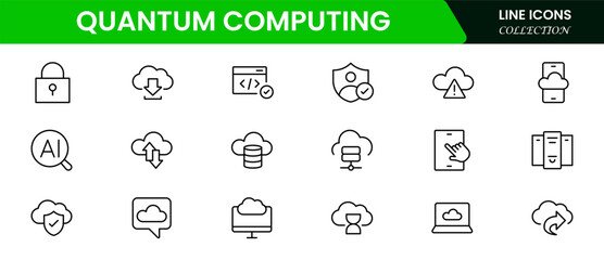 Quantum computing icons set. style icons with various colors. For signs, symbols, web design, or web graphics. Vector illustration web line icon collection