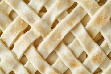 Close-up of unbaked lattice pie crust with sugar sprinkles on top