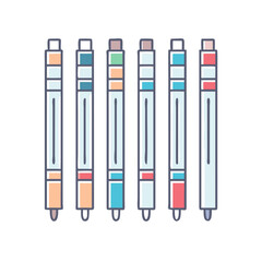 Six colorful ink cartridges with different levels and color arrangements