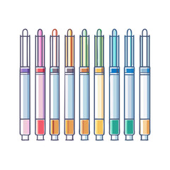 Collection of colorful markers in a row for art and design use