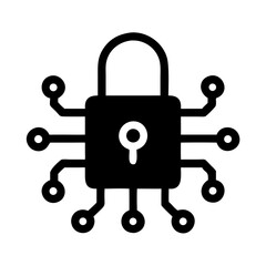 Cybersecurity Padlock with Circuit Nodes Icon Design