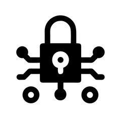 Cybersecurity Padlock with Circuit Nodes Icon Design