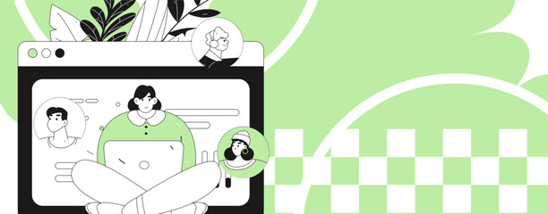 Flat vector illustration of business people operating work scene
