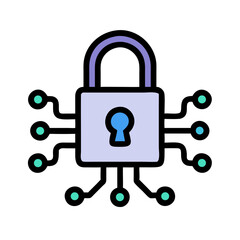 Cybersecurity Padlock with Circuit Nodes Icon Design
