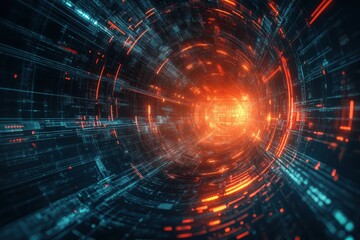 Obraz premium Futuristic sci-fi digital tunnel with dynamic neon light patterns
