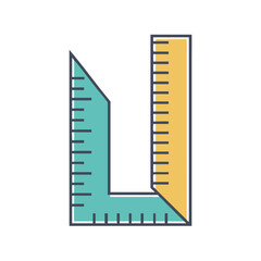 Turquoise and yellow Lshaped ruler or square with dark blue outline
