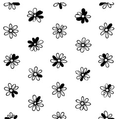 Floral doodle repeat pattern in black and white