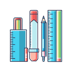 Vibrant HandDrawn School Supplies Set Featuring a Ruler, Pencil, and Glue
