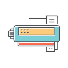 Modern flat vector illustration of an inkjet printer isolated on white background