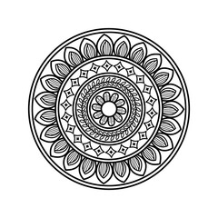 Mandala Design with Circular Pattern and Detailed Line Work in Black and White Featuring Symmetrical Shapes Floral Motifs and Sacred Geometry for Meditation and Art Inspiration