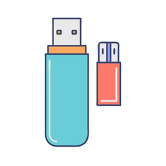 Whimsical cartoon illustration of a USB drive with its protective cap