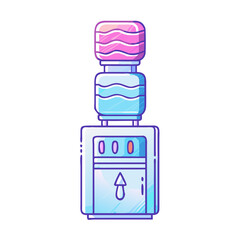 Cartoon water cooler illustration with a pink and blue color scheme