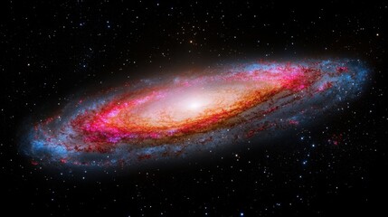 Obraz premium A stunning spiral galaxy illuminated by colorful stars and cosmic dust, set against the vastness of space, showcasing the beauty of the universe.