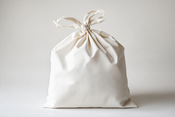 Luxury handbag dust bag made of soft organic cotton, minimalist branding, elegant aesthetic, white background
