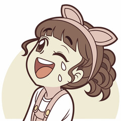 Obraz premium Laughing Anime Girl Emoji with Closed Eyes and Rosy Cheeks