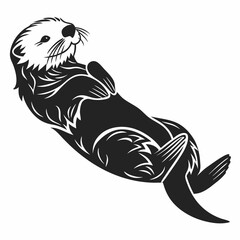 Sea Otter vector silhouette black design white background