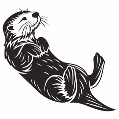Sea Otter vector silhouette black design white background