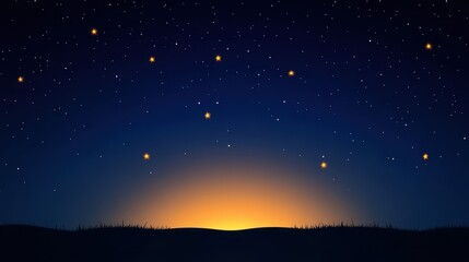Fototapeta premium A serene night sky filled with stars, illuminating the horizon as a soft glow emerges from below, creating a tranquil atmosphere.