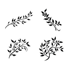 Vector silhouette set of branch with leaves clipart on a white background