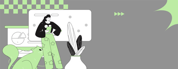 Flat vector illustration of business people operating work scene
