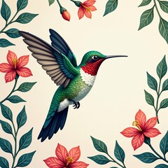 Obraz premium Charming hummingbird design on seamless background for home decor, ornate, vector
