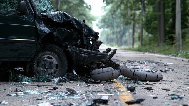 Damaged car roadside accident rural road