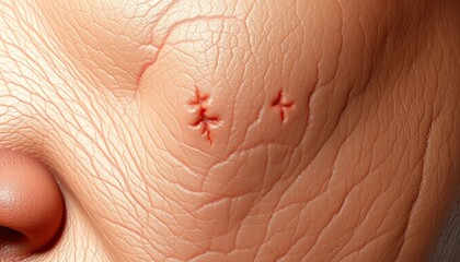 Fototapeta premium Close up Of A Small Scar On Wrinkled Skin