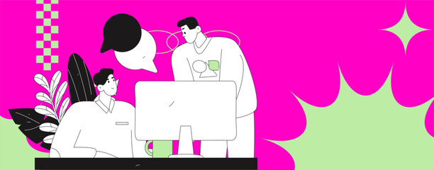 Flat vector illustration of business people operating work scene
