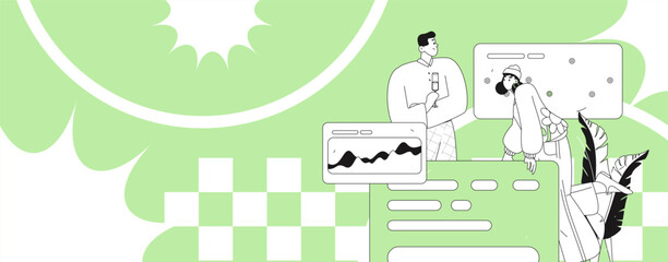 Flat vector illustration of business people operating work scene
