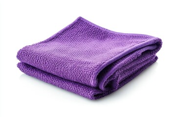 Soft purple towels neatly folded ready for use Luxurious bath linens plush texture absorbent cotton Spa like comfort fresh clean