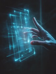 Hand interacting with futuristic interface