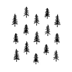 Pattern of stylized fir trees on white backdrop