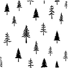 Obraz premium Monochrome Forest: Evergreen Tree Seamless Pattern