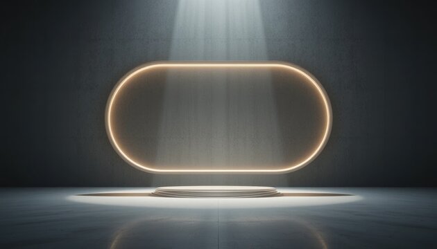Illuminated stage display modern studio visual content dark environment centered viewpoint creative concept for product launches