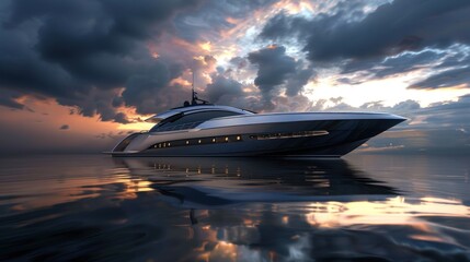Luxury yacht design modern gray sunset
