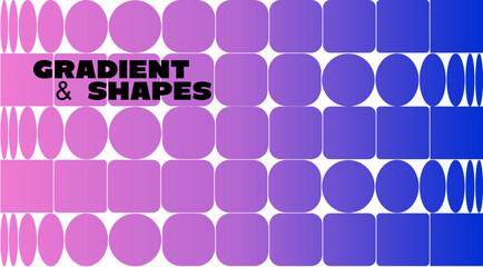 Abstract gradient background with circular geometric shapes. Minimalist vector poster design. Modern graphic with a dynamic white grid and a blue and pink gradient