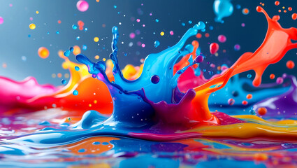 Vibrant fluid dynamics in colorful splashing motion