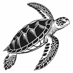 Sea Turtle vector silhouette black design white background
