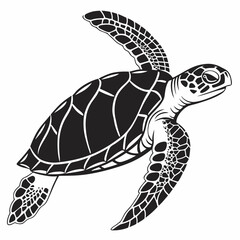 Sea Turtle vector silhouette black design white background