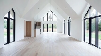 Obraz premium Bright and Spacious Modern Interior with High Ceilings and Windows