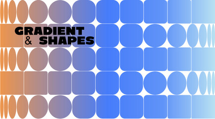 Abstract gradient background with circular geometric shapes. Minimalist vector poster design. Modern graphic with a dynamic white grid and an orange, purple, and blue gradient